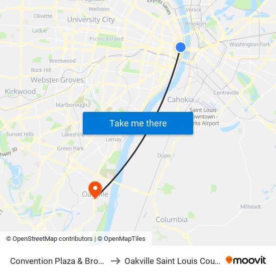 Convention Plaza & Broadway S / W to Oakville Saint Louis County MO USA map