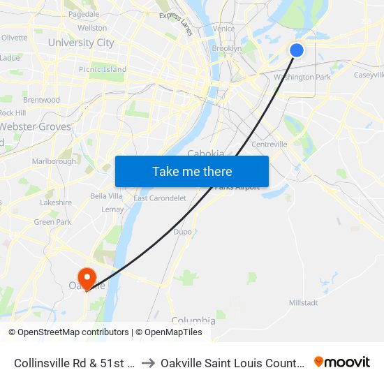 Collinsville Rd & 51st St S / W to Oakville Saint Louis County MO USA map