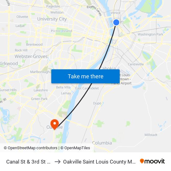 Canal St & 3rd St N / E to Oakville Saint Louis County MO USA map