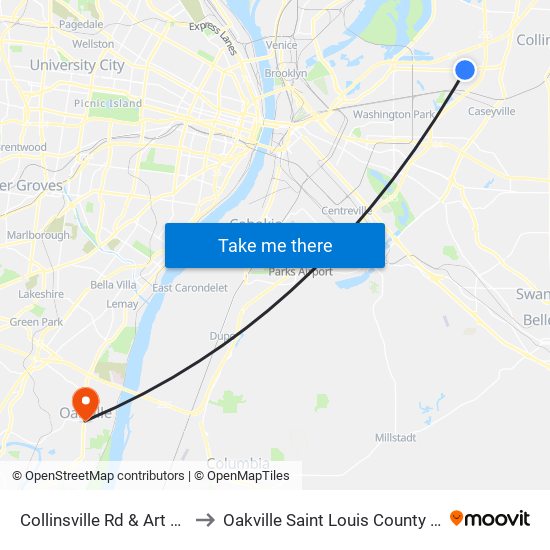 Collinsville Rd & Art St N / E to Oakville Saint Louis County MO USA map