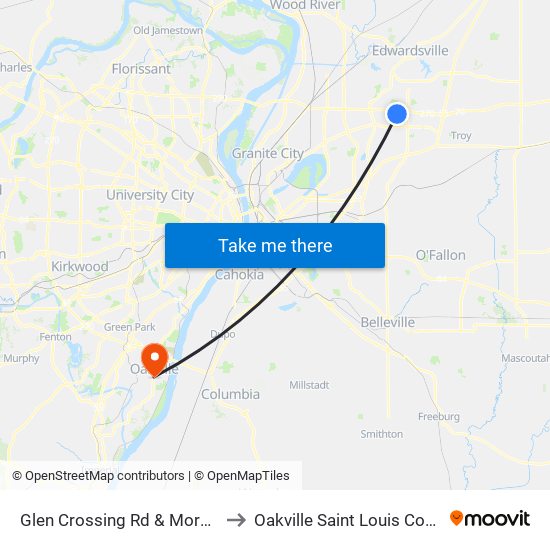 Glen Crossing Rd & Morningside N / E to Oakville Saint Louis County MO USA map