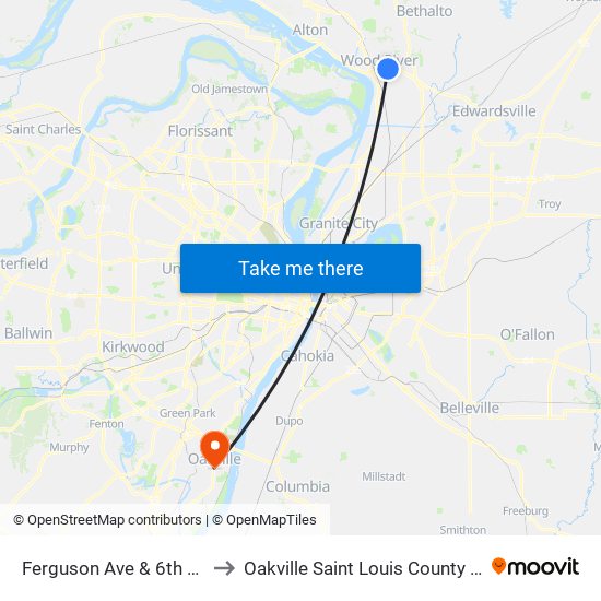 Ferguson Ave & 6th St N / E to Oakville Saint Louis County MO USA map