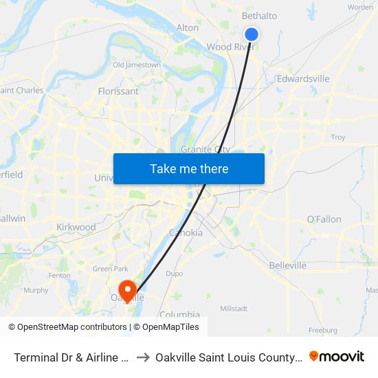 Terminal Dr & Airline Ct N / E to Oakville Saint Louis County MO USA map