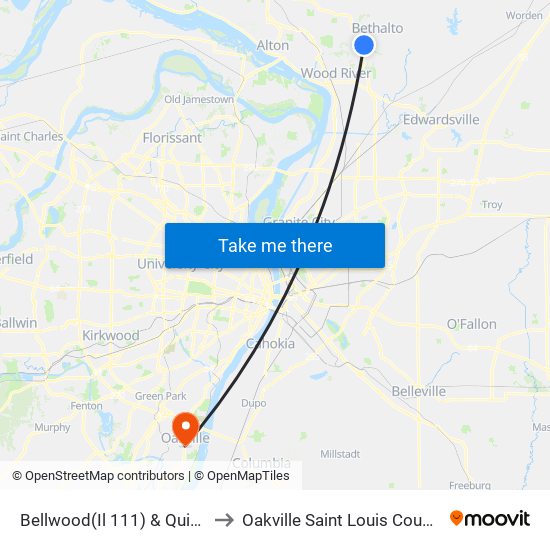 Bellwood(Il 111) & Quik Trip N / E to Oakville Saint Louis County MO USA map