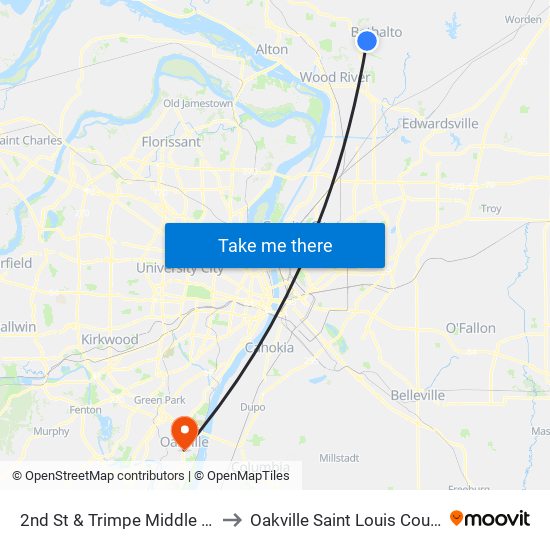 2nd St & Trimpe Middle School N / E to Oakville Saint Louis County MO USA map