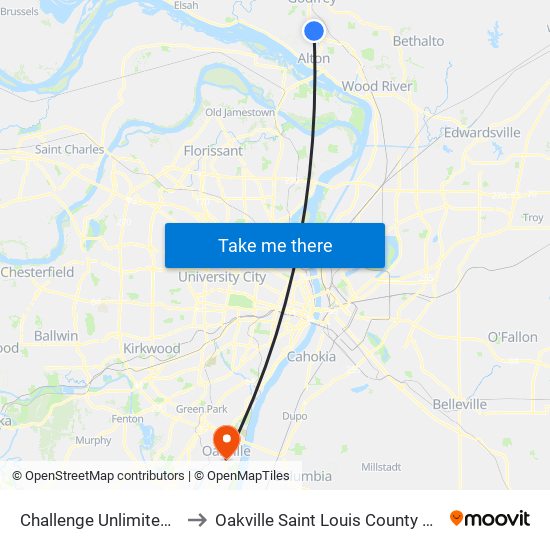 Challenge Unlimited N / E to Oakville Saint Louis County MO USA map