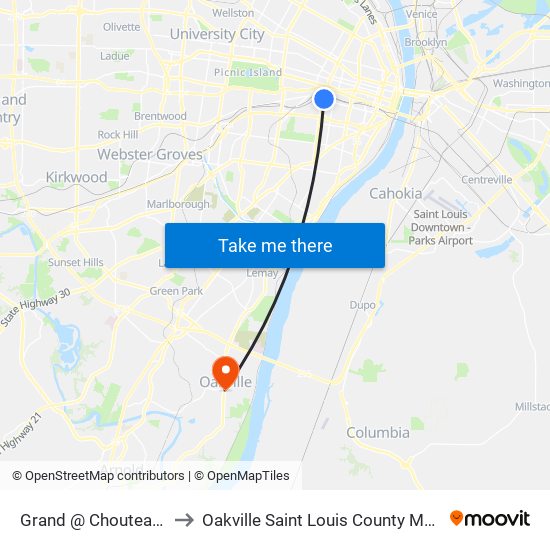 Grand @ Chouteau Sb to Oakville Saint Louis County MO USA map