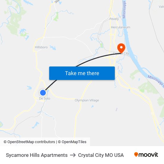 Sycamore Hills Apartments to Crystal City MO USA map