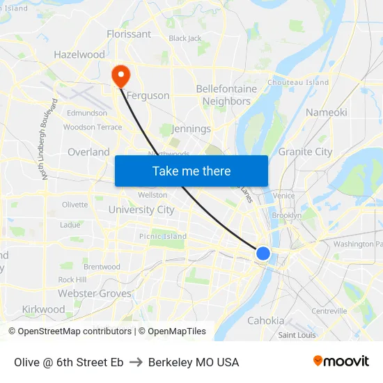 Olive @ 6th Street Eb to Berkeley MO USA map