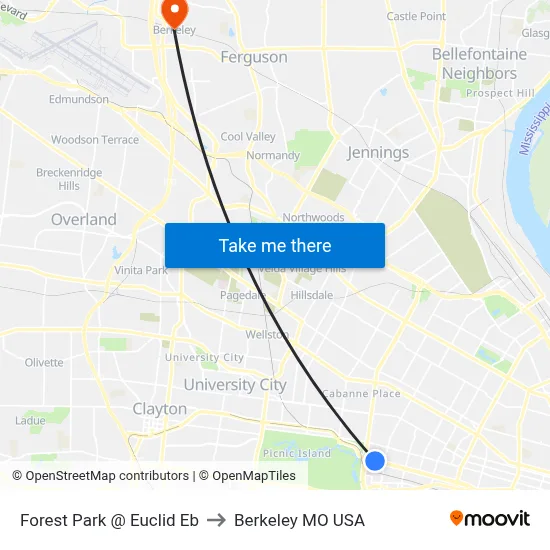 Forest Park @ Euclid Eb to Berkeley MO USA map