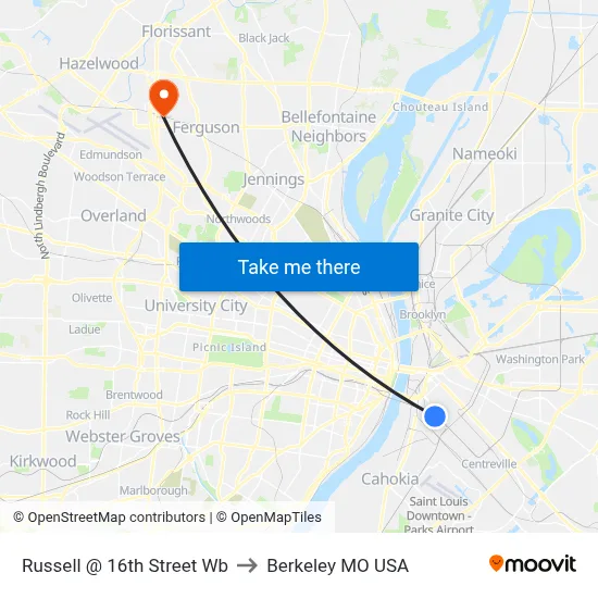 Russell @ 16th Street Wb to Berkeley MO USA map