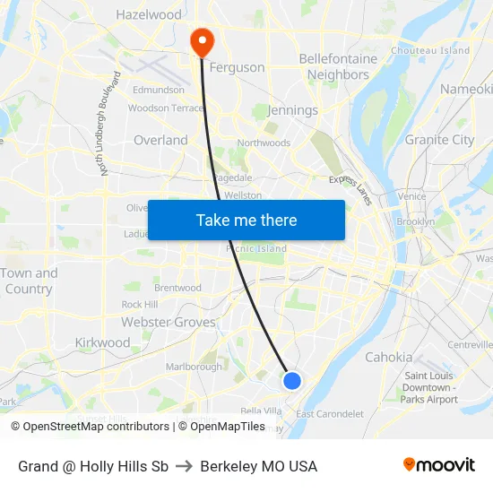 Grand @ Holly Hills Sb to Berkeley MO USA map