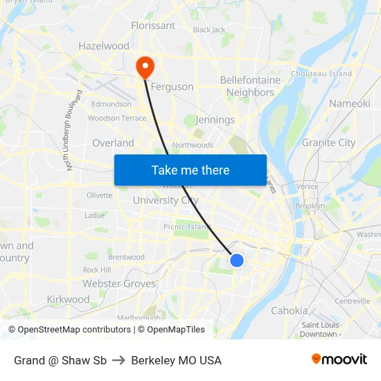 Grand @ Shaw Sb to Berkeley MO USA map