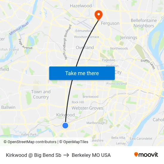 Kirkwood @ Big Bend Sb to Berkeley MO USA map