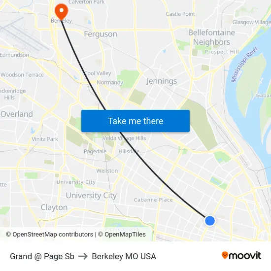 Grand @ Page Sb to Berkeley MO USA map