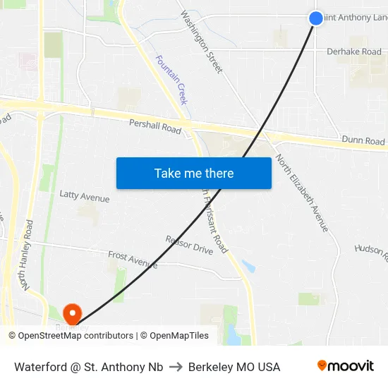 Waterford @ St. Anthony Nb to Berkeley MO USA map
