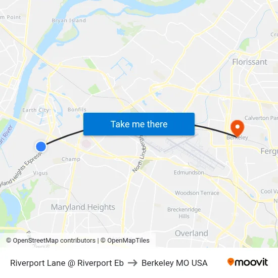 Riverport Lane @ Riverport Eb to Berkeley MO USA map