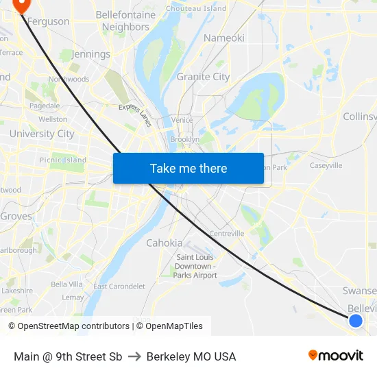 Main @ 9th Street Sb to Berkeley MO USA map