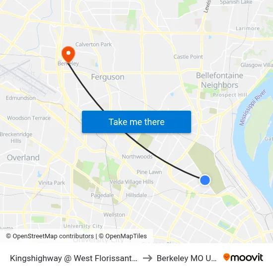 Kingshighway @ West Florissant Sb to Berkeley MO USA map