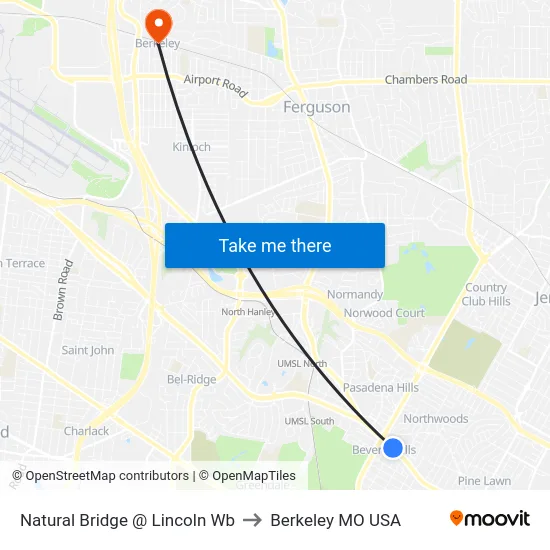 Natural Bridge @ Lincoln Wb to Berkeley MO USA map