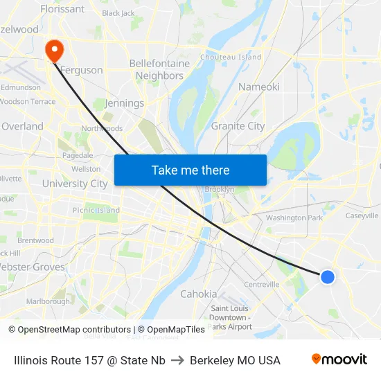 Illinois Route 157 @ State Nb to Berkeley MO USA map