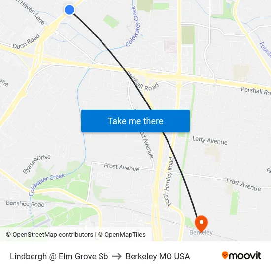 Lindbergh @ Elm Grove Sb to Berkeley MO USA map