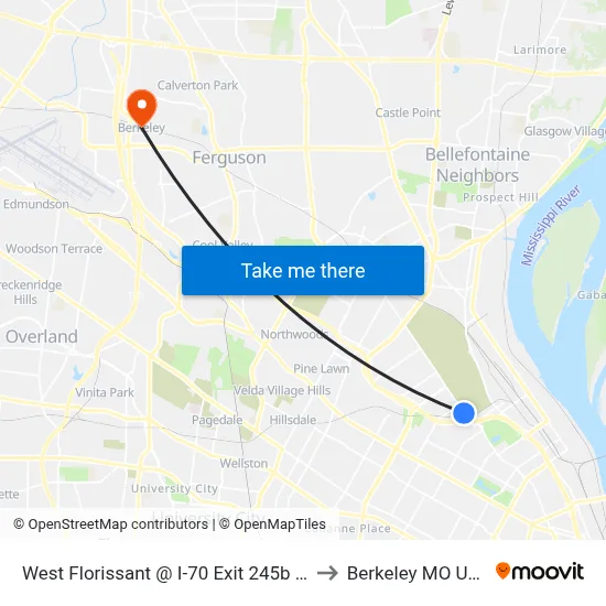 West Florissant @ I-70 Exit 245b Sb to Berkeley MO USA map