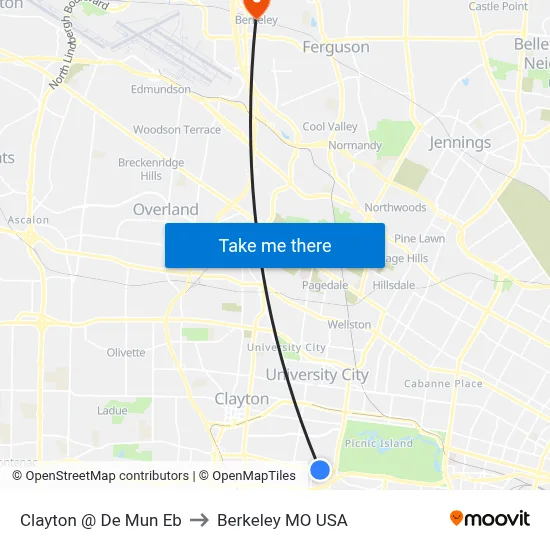 Clayton @ De Mun Eb to Berkeley MO USA map