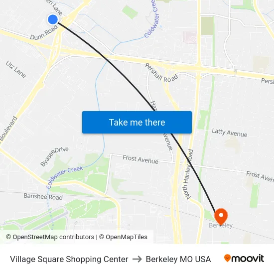 Village Square Shopping Center to Berkeley MO USA map