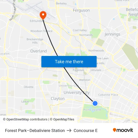 Forest Park–Debaliviere Station to Concourse E map