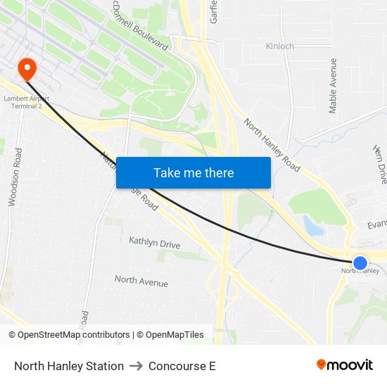 North Hanley Station to Concourse E map