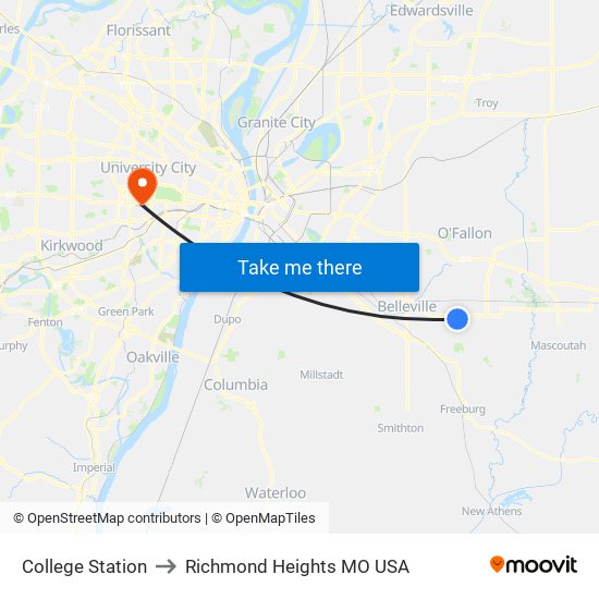 College Station to Richmond Heights MO USA map