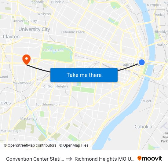 Convention Center Station to Richmond Heights MO USA map