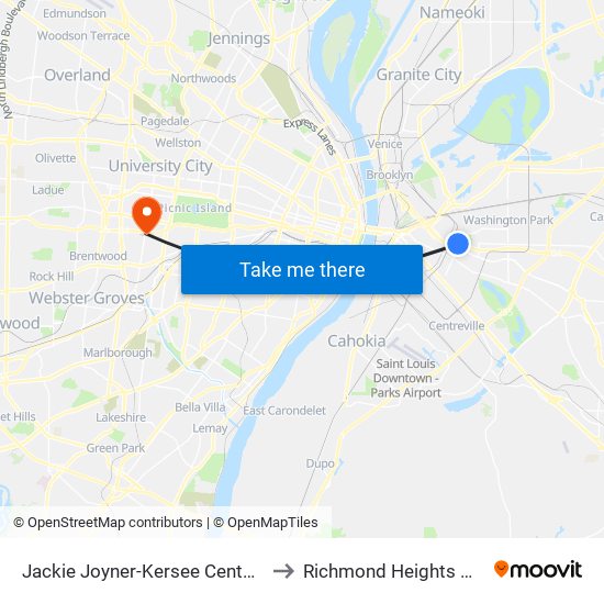 Jackie Joyner-Kersee Center Station to Richmond Heights MO USA map