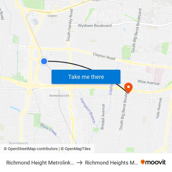 Richmond Height Metrolink Station to Richmond Heights MO USA map
