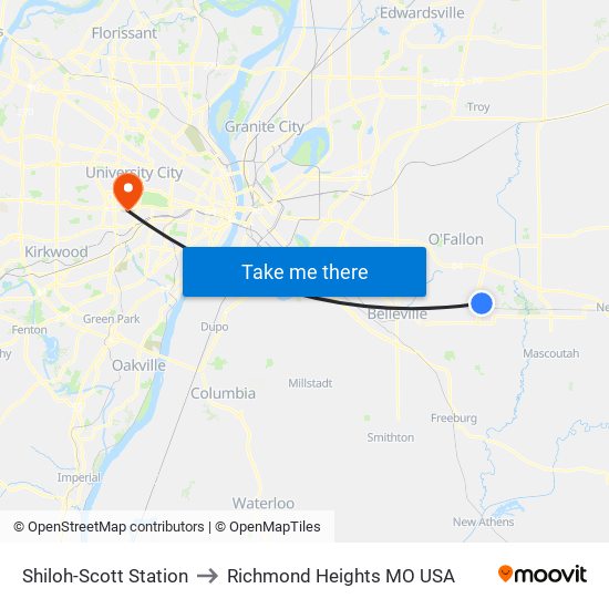 Shiloh-Scott Station to Richmond Heights MO USA map