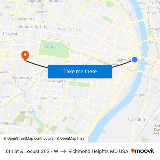 6th St & Locust St S / W to Richmond Heights MO USA map