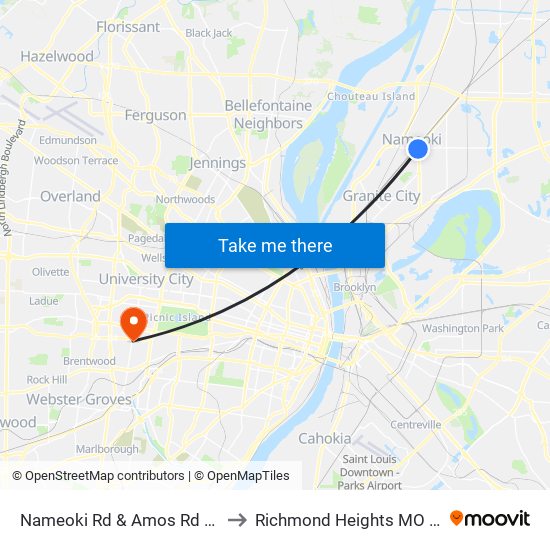 Nameoki Rd & Amos Rd N / E to Richmond Heights MO USA map