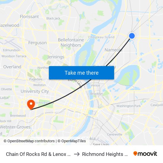 Chain Of Rocks Rd & Lenox Ave N / E to Richmond Heights MO USA map