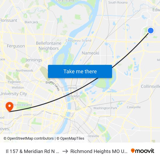 Il 157 & Meridian Rd N / E to Richmond Heights MO USA map