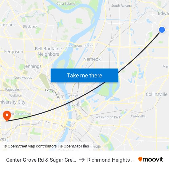 Center Grove Rd & Sugar Creek Ln N / E to Richmond Heights MO USA map