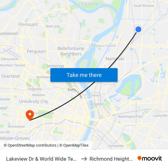 Lakeview Dr & World Wide Technology N / E to Richmond Heights MO USA map