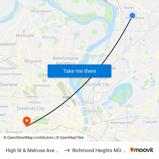 High St & Melrose Ave N / E to Richmond Heights MO USA map