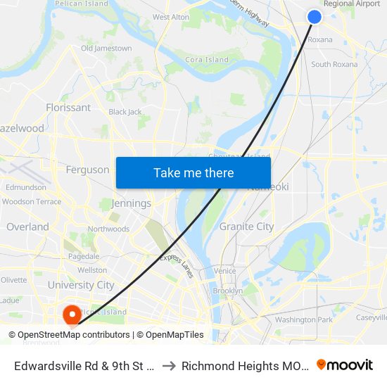 Edwardsville Rd & 9th St S / W to Richmond Heights MO USA map