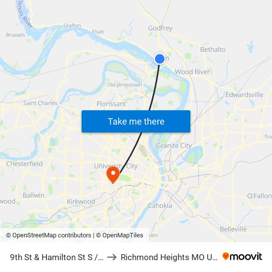 9th St & Hamilton St S / W to Richmond Heights MO USA map