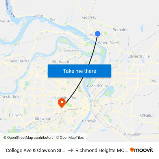 College Ave & Clawson St N / E to Richmond Heights MO USA map