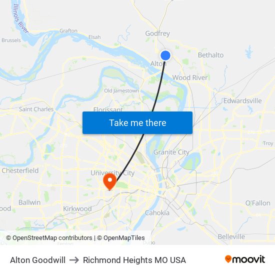 Alton Goodwill to Richmond Heights MO USA map