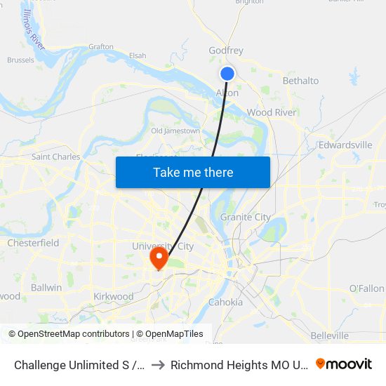 Challenge Unlimited S / W to Richmond Heights MO USA map