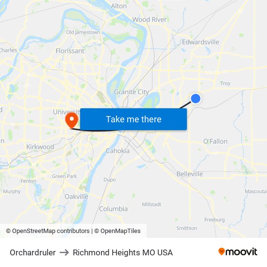 Orchardruler to Richmond Heights MO USA map