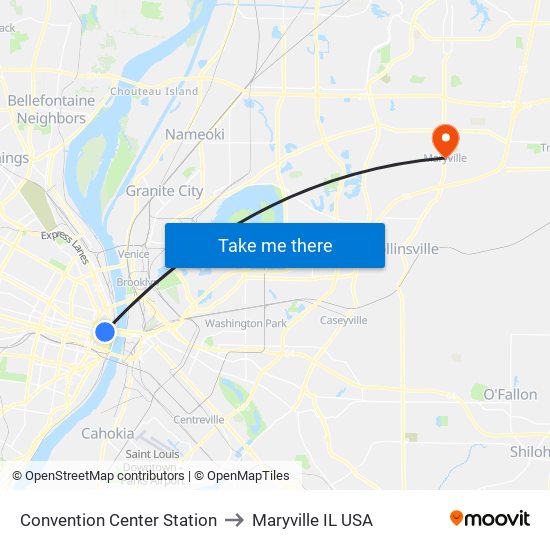 Convention Center Station to Maryville IL USA map